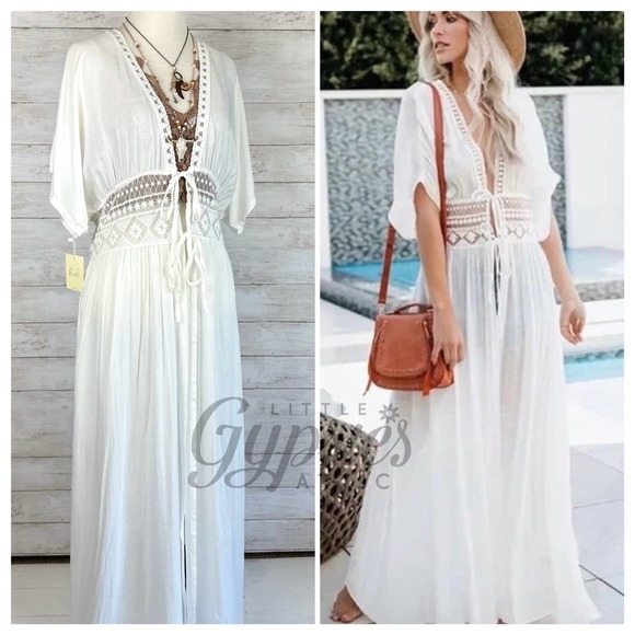 littlegypsie Dresses & Skirts - White Nights Beach Kimono Maxi Dress